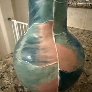 Handcrafted Blue and Pink Decorative Ceramic Vase